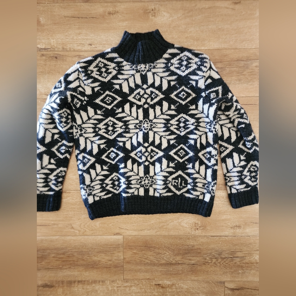 Vtg Lauren Ralph Lauren Nordic Hand Knit Worsted Wool Sweater Women L Petite